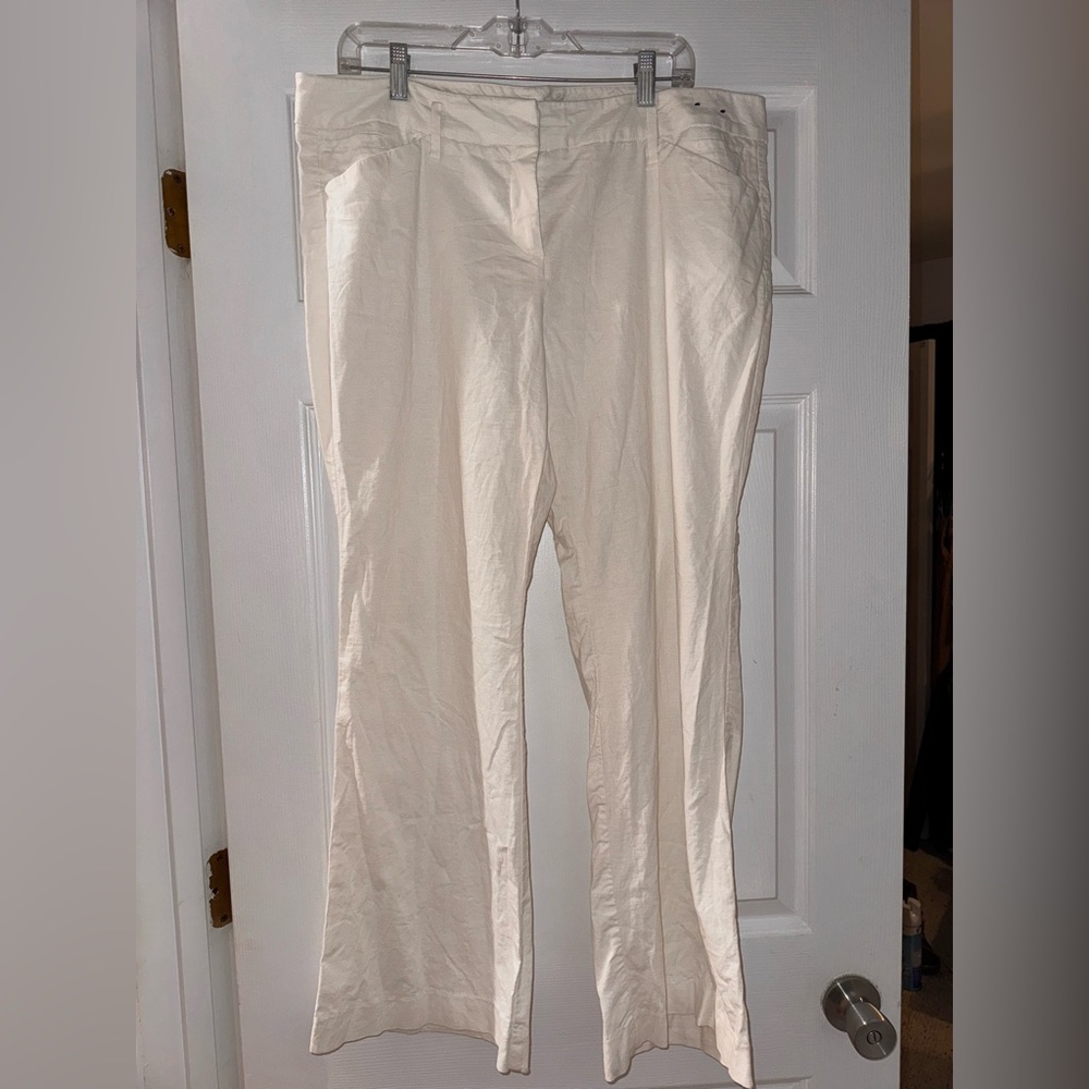 New York & Company White Linen-Blend Pants 16 petite